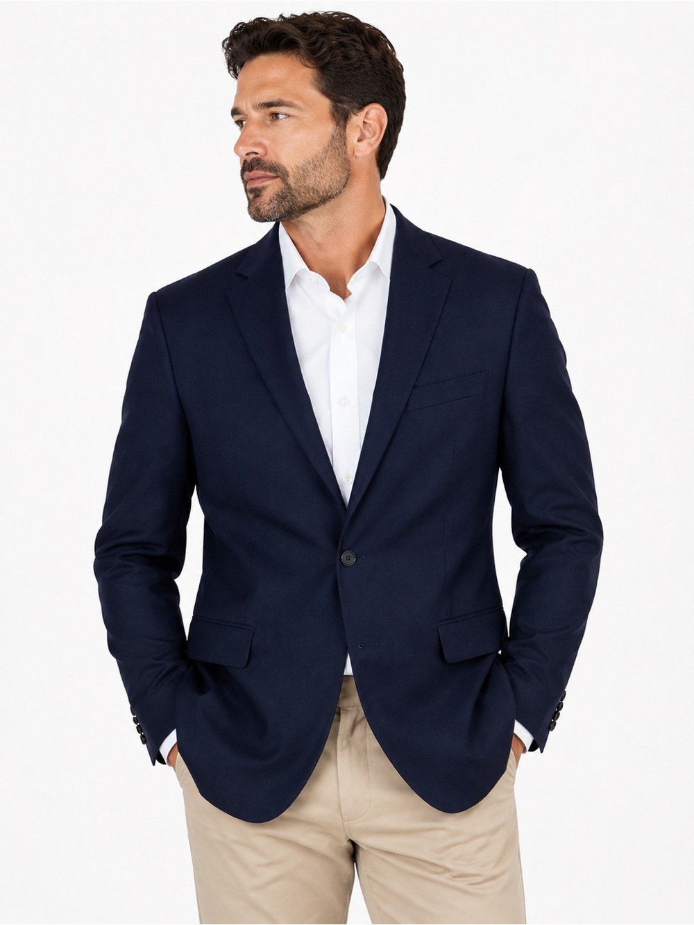 Moss London Men’s 38R Navy Wool Blend Sport Coat Blazer One Button Classic Fit